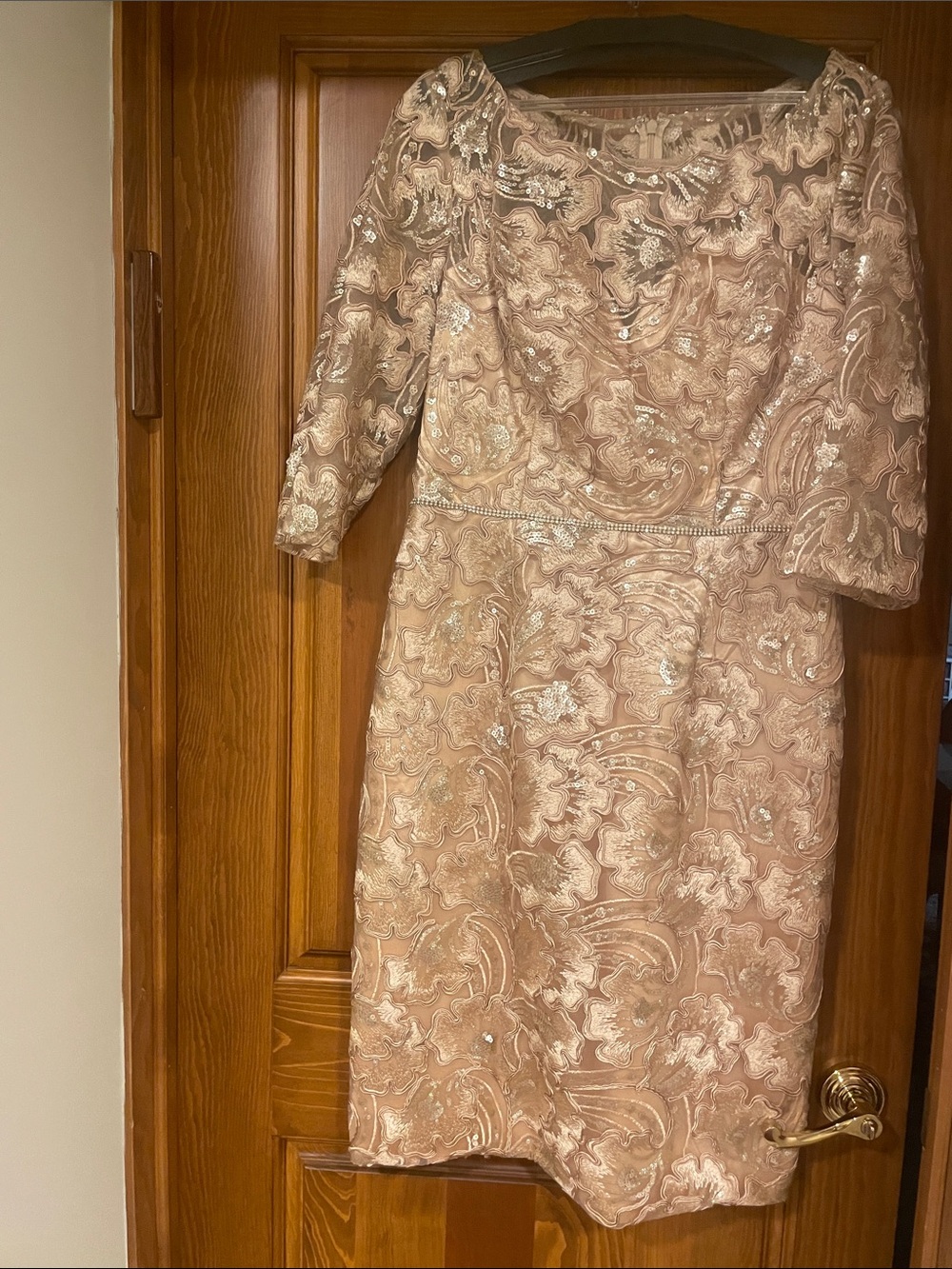 Annabelle Blush-Pink Embroidered Midi Dress with Sequin Accents